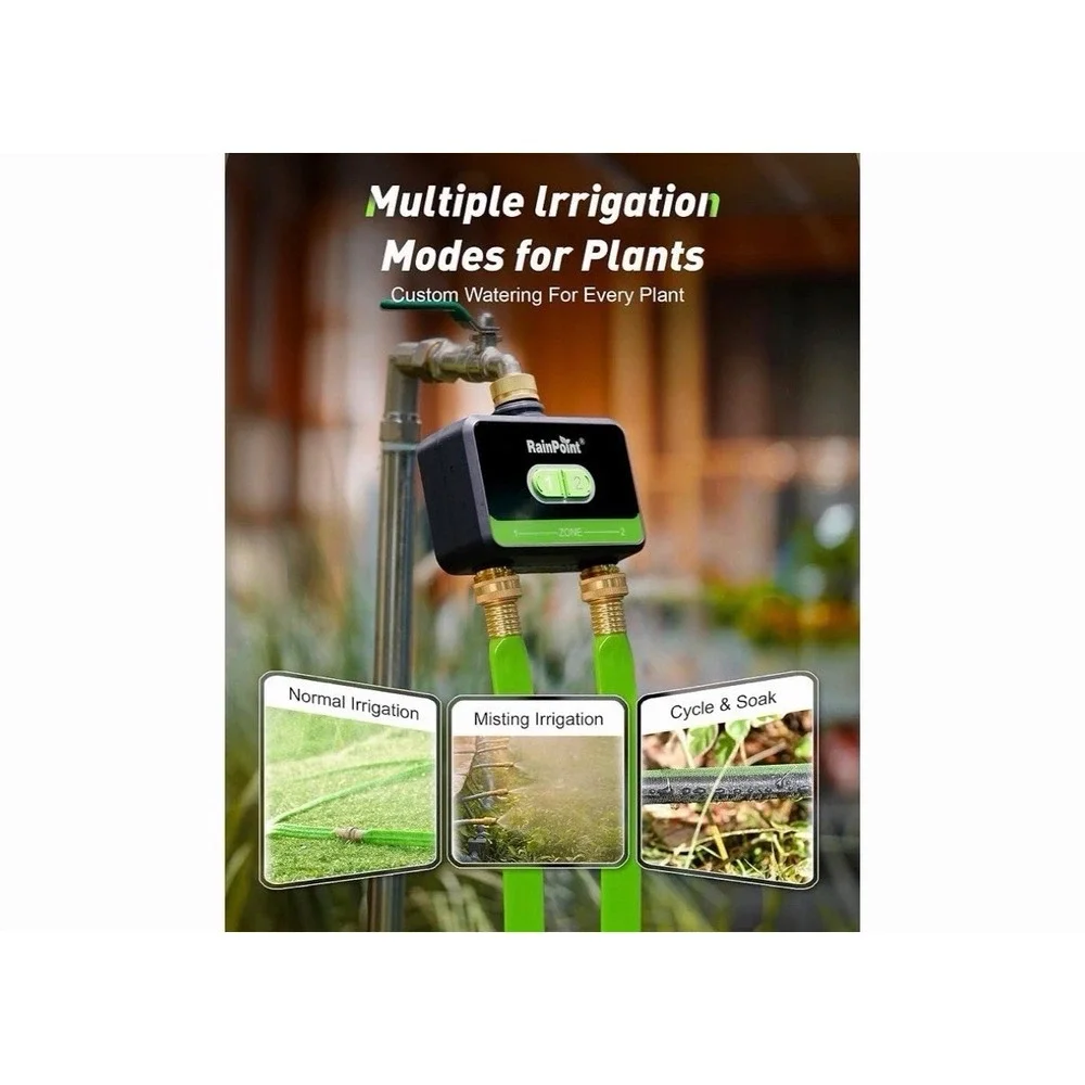 Rainpoint Smart Wifi Water Timer For Garden Hose Brass Inlet Outlet 2 Zone w Hub